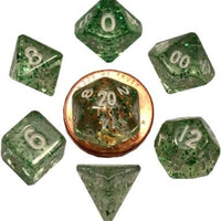 Mini Polyhedral Dice Set - Ethereal Green with White Numbers