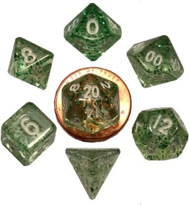 Mini Polyhedral Dice Set - Ethereal Green with White Numbers