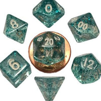 Mini Polyhedral Dice Set - Ethereal Light Blue with White Numbers