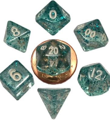 Mini Polyhedral Dice Set - Ethereal Light Blue with White Numbers