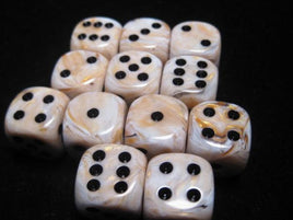 Chessex: Ivory/Black Marbleized 16mm d6 (12)
