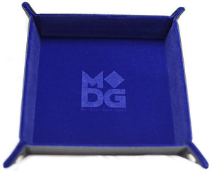 Velvet Folding Dice Tray: 10"x10" Blue with Leather Backing