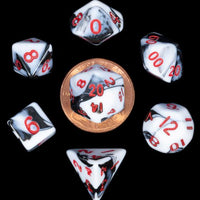 Mini Polyhedral Dice Set - Marble with Red Numbers