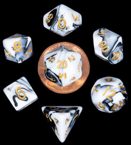 Mini Polyhedral Dice Set - Marble with Gold Numbers