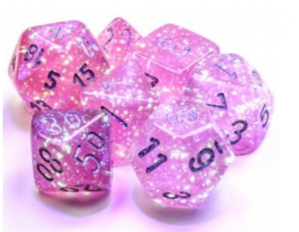 Chessex: Polyhedral 7-Die Set: Borealis Pink/Silver Luminary