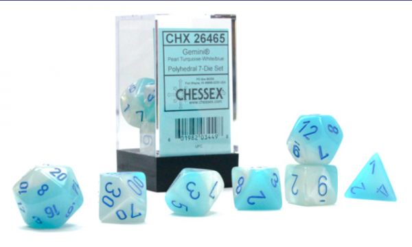 Chessex: Gemini RPG Dice - Polyhedral Pearl Turquoise-White/Blue Luminary