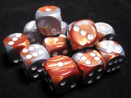 Chessex: Copper-Steel/White Gemini 16mm d6 (12)