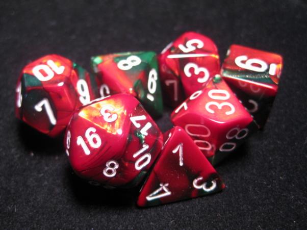 Chessex: Gemini RPG Dice - Polyhedral Green-Red/White