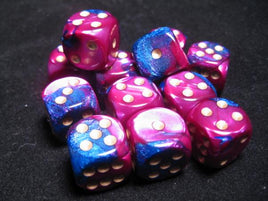 Chessex: Blue-Purple/Gold Gemini 16mm d6 (12)