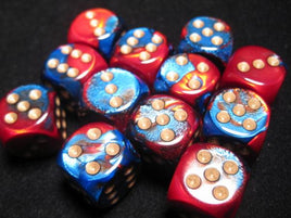 Chessex: Blue-Red/Gold Gemini 16mm d6 (12)
