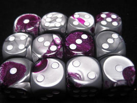 Chessex: Purple-Steel/White Gemini 16mm d6 (12)