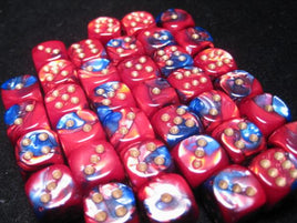 Chessex: Blue-Red/Gold Gemini 12mm d6 (36)