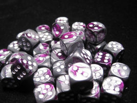 Chessex: Purple-Steel/White Gemini 12mm d6 (36)