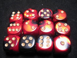Chessex: Black-Red/Gold Gemini 16mm d6 (12)