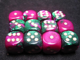 Chessex: Green-Purple/Gold Gemini 16mm d6 (12)