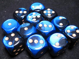 Chessex: Black-Blue/Gold Gemini 16mm d6 (12)