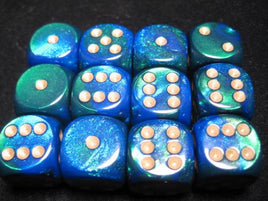 Chessex: Blue-Green/Gold Gemini 16mm d6 (12)