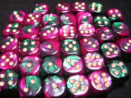 Chessex: Green-Purple/Gold Gemini 12mm d6 (36)