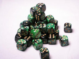 Chessex: Black-Green/Gold Gemini  #4 12mm d6 (36)