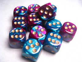 Chessex: Purple-Teal/Gold Gemini 16mm d6 (12)