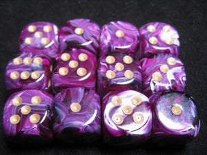 Chessex: Purple/Gold Vortex 16mm d6 (12)