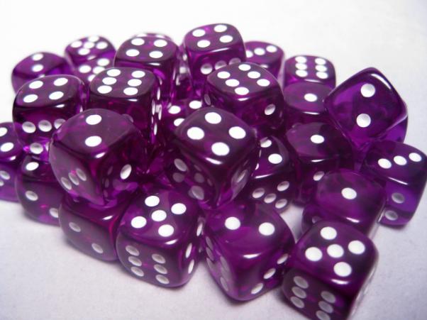 Chessex: Translucent Purple/White 12mm d6 (36)
