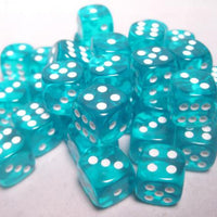 Chessex: Translucent Teal/White 12mm d6 (36)