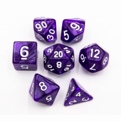 CHC: Purple Set of 7 Marbled Polyhedral Dice with White Numbers