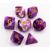 CHC: Purple Set of 7 Milky Polyhedral Dice with Gold Numbers