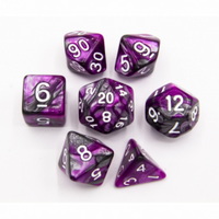 CHC: Purple/Steel Set of 7 Steel Polyhedral Dice with White Numbers