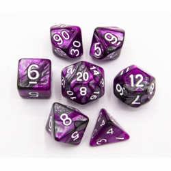 CHC: Purple/Steel Set of 7 Steel Polyhedral Dice with White Numbers