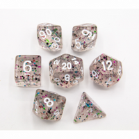 CHC: Rainbow Set of 7 Glitter Polyhedral Dice with White Numbers