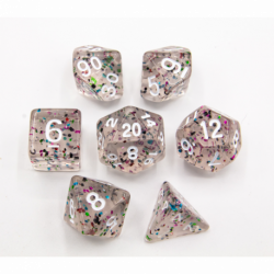 CHC: Rainbow Set of 7 Glitter Polyhedral Dice with White Numbers