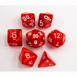 CHC: Red Set of 7 Marbled Polyhedral Dice with White Numbers