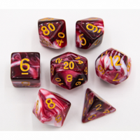 CHC: Red Set of 7 Milky Polyhedral Dice with Gold Numbers
