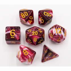 CHC: Red Set of 7 Milky Polyhedral Dice with Gold Numbers