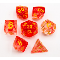 CHC: Red Set of 7 Nebula Polyhedral Dice with Gold Numbers