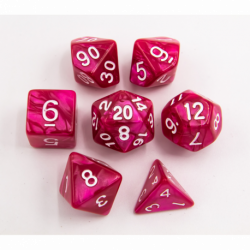 CHC: Rose Red Set of 7 Marbled Polyhedral Dice with White Numbers