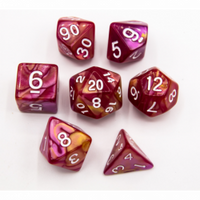 CHC: Rose/Yellow Set of 7 Fusion Polyhedral Dice with White Numbers