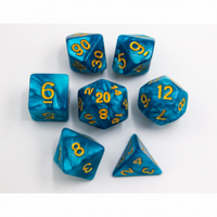 CHC: Teal Set of 7 Marbled Polyhedral Dice with Gold Numbers