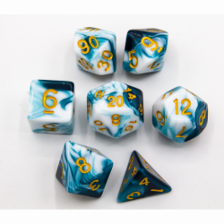 CHC: Teal Set of 7 Milky Polyhedral Dice with Gold Numbers