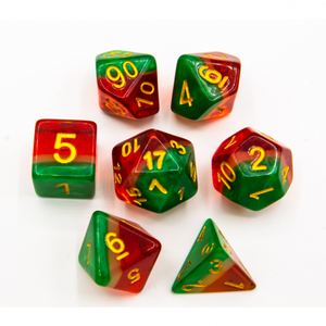 CHC: Watermelon Set of 7 Multi-Layer Polyhedral Dice with Gold Numbers