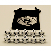 CHC: White Set of 10 D10's Marbled Dice with Black Numbers