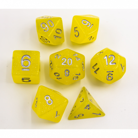 CHC: Yellow Set of 7 Jelly Polyhedral Dice with Gold Numbers