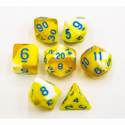 CHC: Yellow Set of 7 Milky Polyhedral Dice with Blue Numbers
